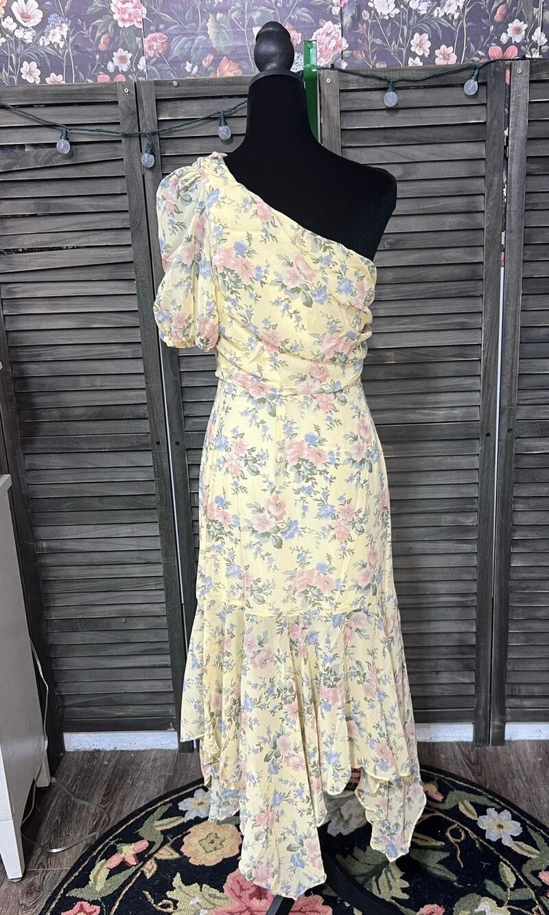 Inmod NWT One Shoulder Floral Midi Dress S Cottagecore Wedding Guest Tea Party